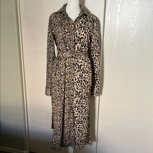 Honey Punch Animal Print Long Sleeve Button Down Dress